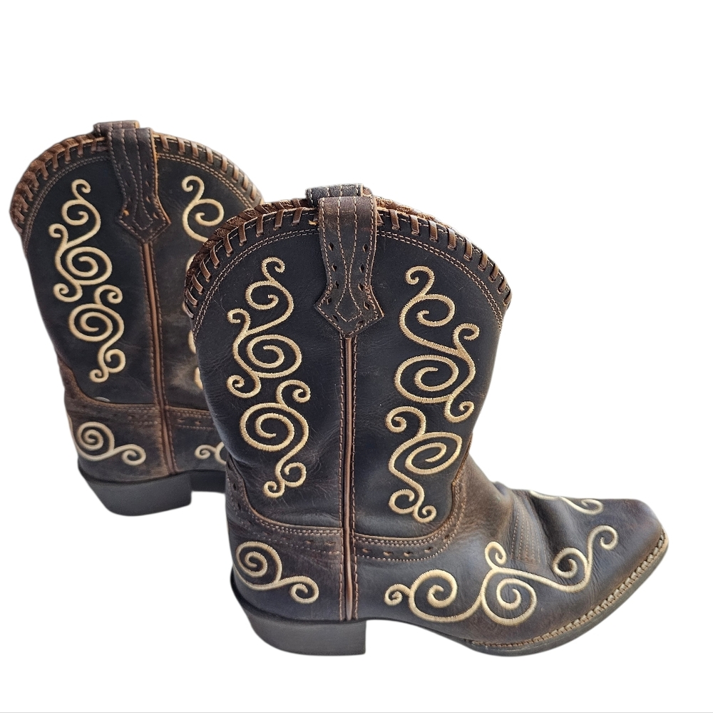 Kids Embroidered Western Boots - Brown